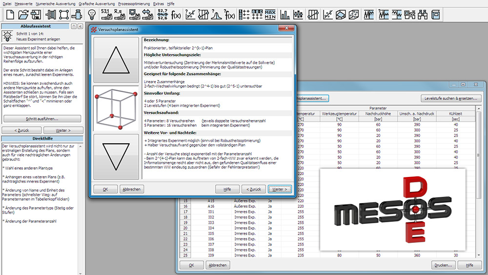MESOS DOE Software für Versuchsplanung 